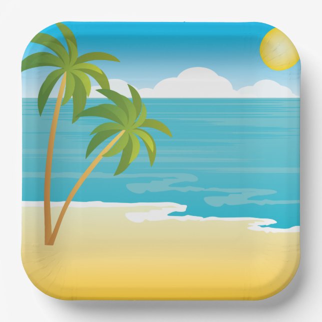 Palm Tree Beach Scene Paper Plates (Front)