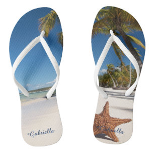 Palm Tree Beach Scene Personalized Flip Flops