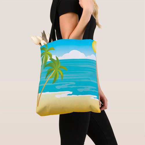 Palm Tree Beach Scene Tote Bag