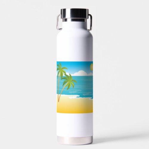 Palm Tree Beach Scene Water Bottle