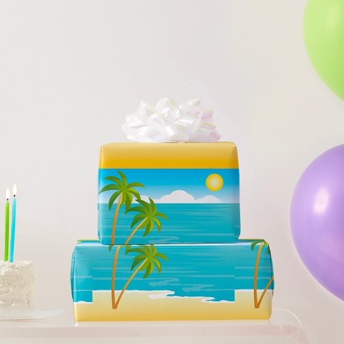 Palm Tree Beach Scene Wrapping Paper