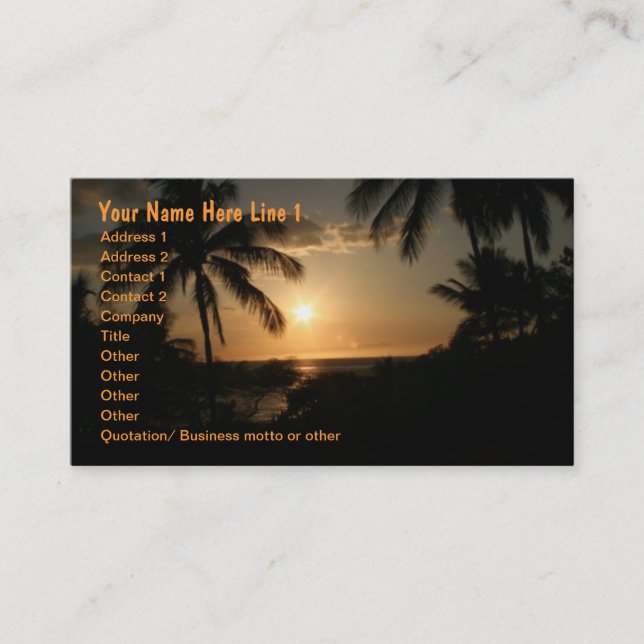 Palm Tree Beach Sunset Business Card (Front)