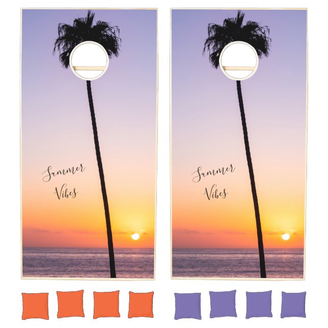 Palm Tree Beach Sunset Cornhole Set (Set)