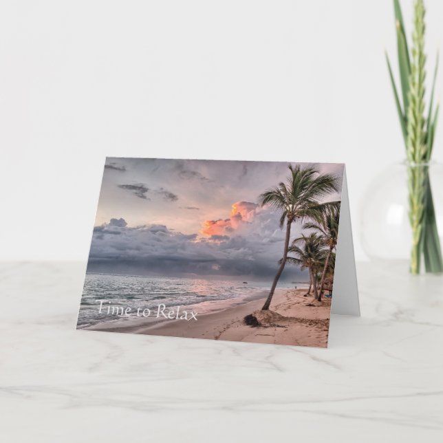 Palm Tree Beach Sunset Retirement Congratulations Card (Front)