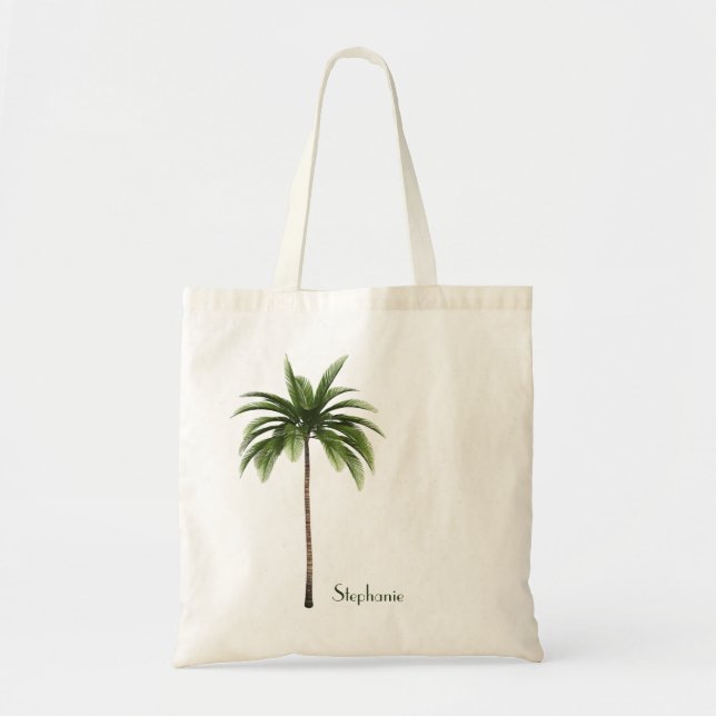 Palm Tree Beach Tropical Custom Name Word Option Tote Bag (Front)