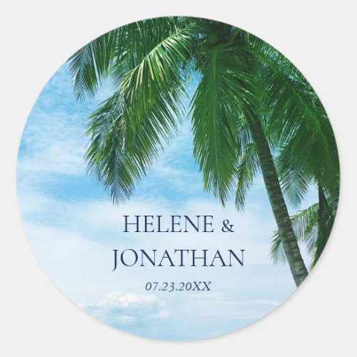 Palm Tree Beach Tropical Destination Wedding Classic Round Sticker