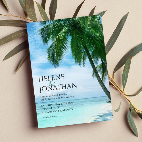 Palm Tree Beach Tropical Ocean Destination Wedding Invitation