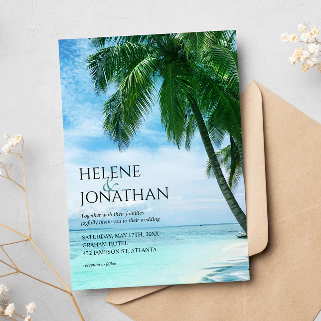 Palm Tree Beach Tropical Ocean Destination Wedding Invitation | Zazzle