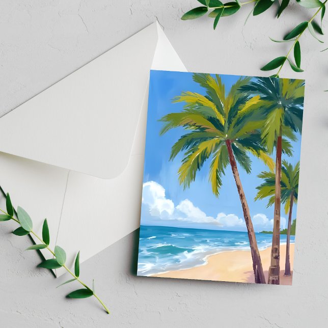 Palm Tree Beach | Tropical Watercolor Blue Card (Creator Uploaded)