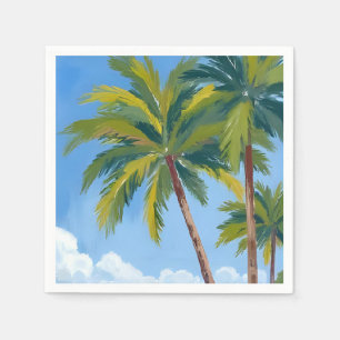 Palm Tree Beach Tropical Watercolor Blue Napkins