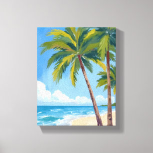 Palm Tree Beach Tropical Watercolor Blue Sky Canvas Print