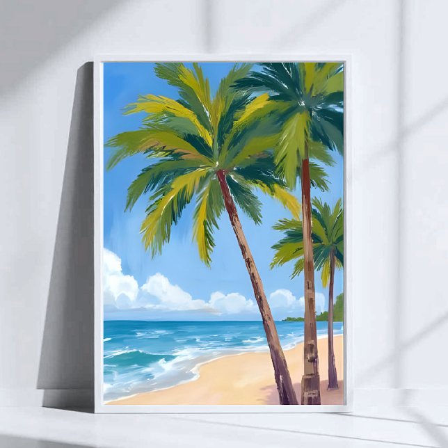 Palm Tree Beach | Tropical Watercolor Blue Sky Poster (Creator Uploaded)