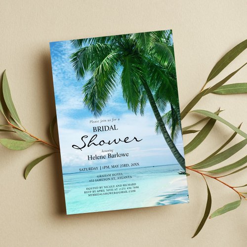 Palm Tree Beach Tropical Wedding Bridal Shower Invitation