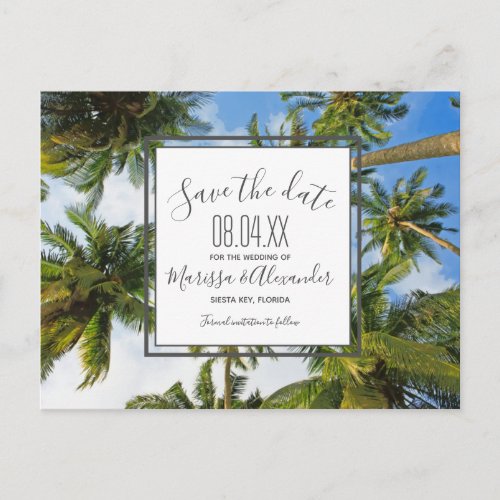 Palm Tree Beach Tropical Wedding Save the Dates Announcement Postcard