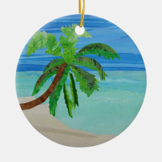 Palm Tree Beach Turquoise Ocean Coastal Ornament (Front)