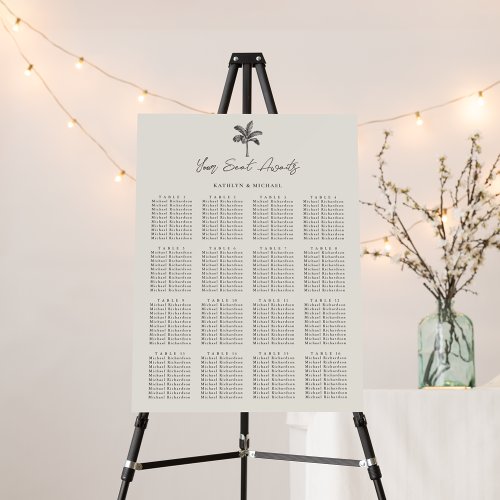 Palm Tree Beach Wedding 16 Table Seating Chart Foam Board