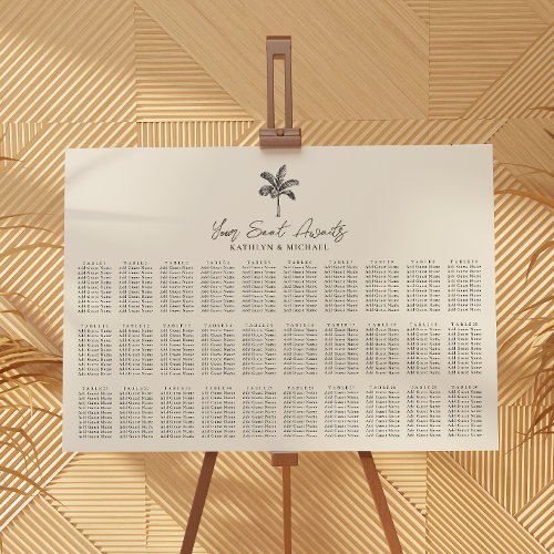 Palm Tree Beach Wedding 30 Table Seating Chart