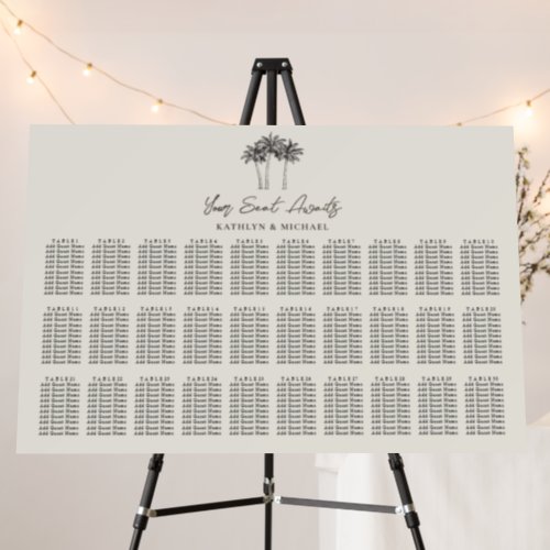 Palm Tree Beach Wedding 30 Table Seating Chart Foam Board