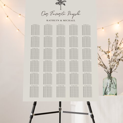 Palm Tree Beach Wedding 30 Table Seating Chart Foam Board