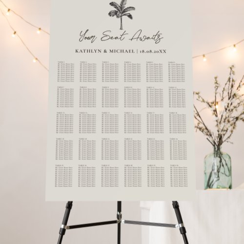 Palm Tree Beach Wedding 30 Table Seating Chart Foam Board