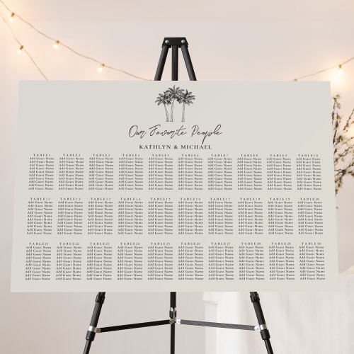 Palm Tree Beach Wedding 30 Table Seating Chart Foam Board