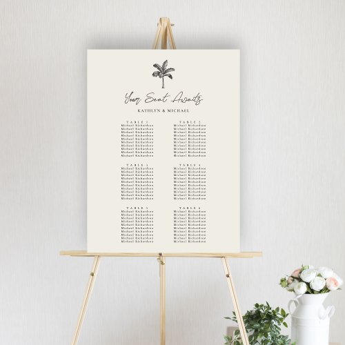 Palm Tree Beach Wedding 6 Table Seating Chart