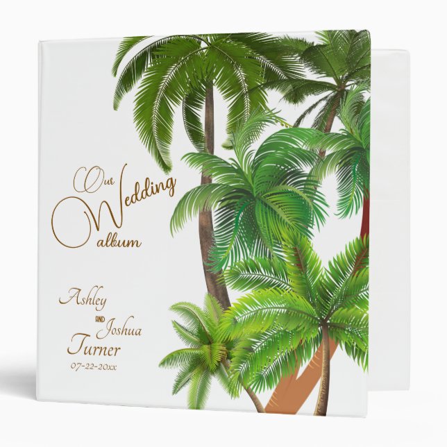Palm Tree Beach Wedding Album 3 Ring Binder (Front/Inside)