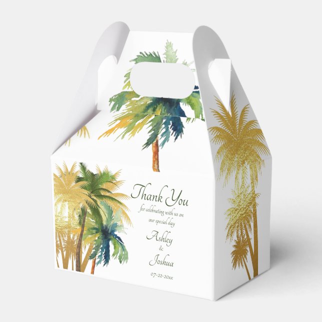 Palm Tree Beach Wedding Bridal Shower Favor Boxes (Front Side)