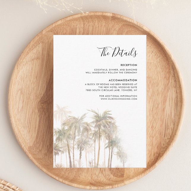 Palm Tree Beach Wedding Details Enclosure Card (Palm Tree Tropical Beach Wedding Details Enclosure Card)