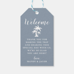 Palm Tree Beach Wedding Dusty Blue Welcome Bag Gift Tags