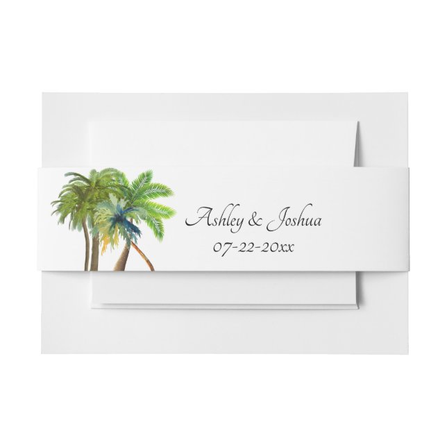 Palm Tree Beach Wedding Invitation Belly Band (Front Example)