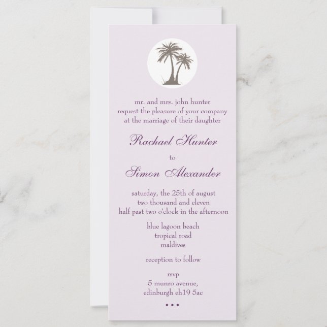 Palm Tree Beach Wedding Invitiation -slim Invitation (Front)