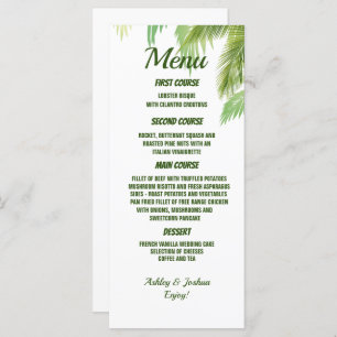 Palm Tree Beach Wedding Menu