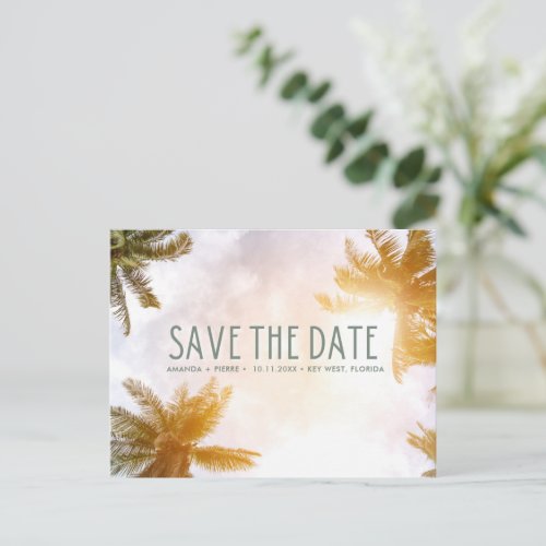 Palm Tree Beach Wedding Save the Date Announcement Postcard
