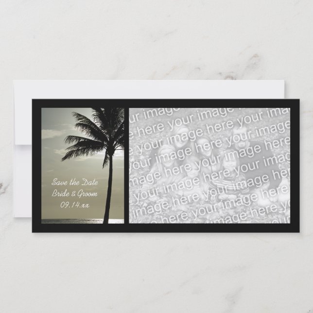 Palm Tree Beach Wedding Save the Date Photo Card (Front)