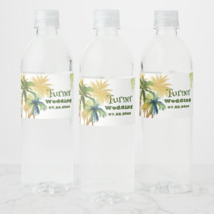Palm Tree Beach Wedding Water Bottle Label