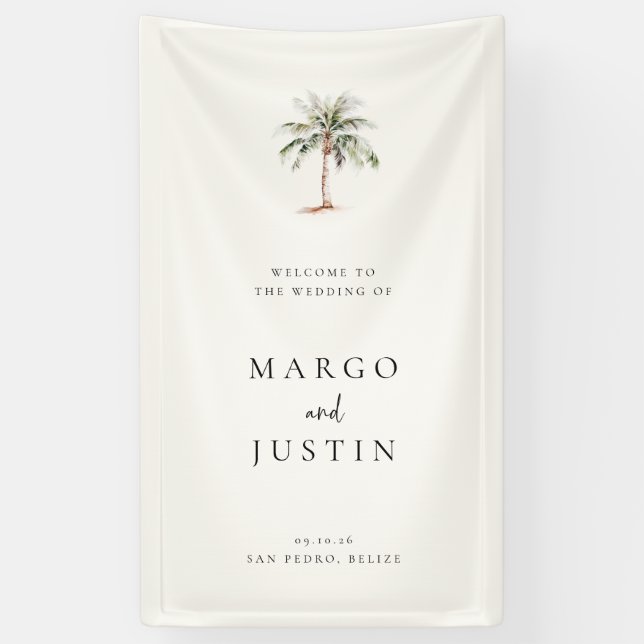 Palm Tree Beach Wedding Welcome Banner (Vertical)