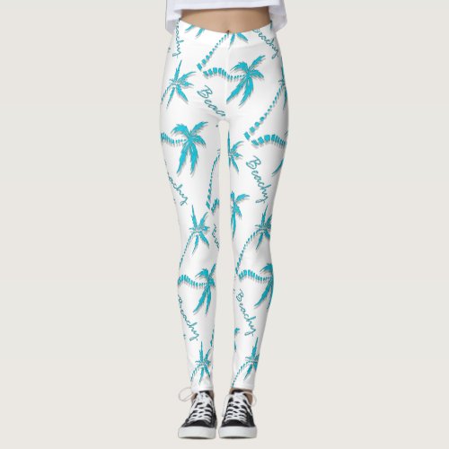 Palm tree beachy blue island leggings