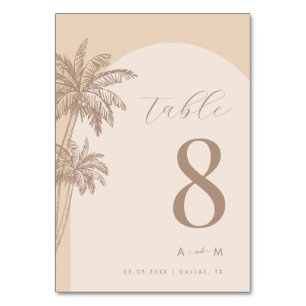 Palm Tree Beige Classic Monogram Beach Wedding Table Number