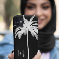 Palm Tree Black White Elegant Monogram