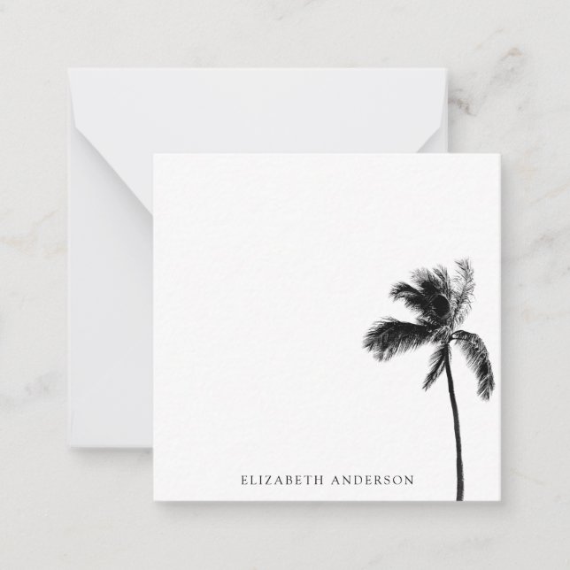 Palm Tree Black & White Personalized Minimalist  Note Card (Front)