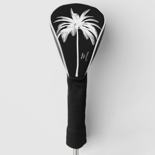 Palm Tree Black White Tropical Elegant Monogram  Golf Head Cover