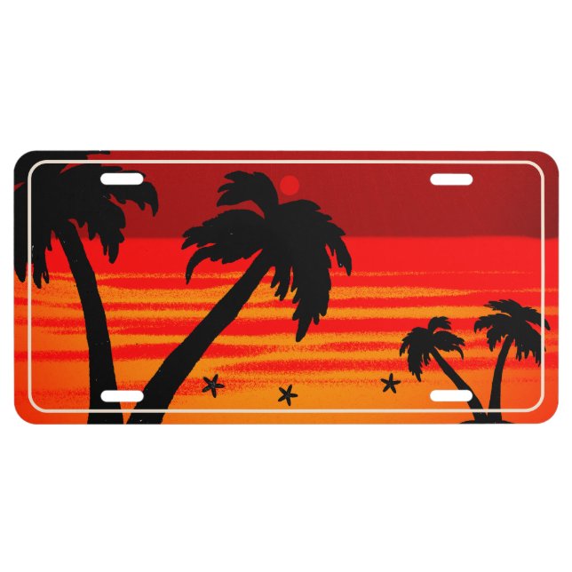 Palm Tree Blazing Sun License License Plate (Front)