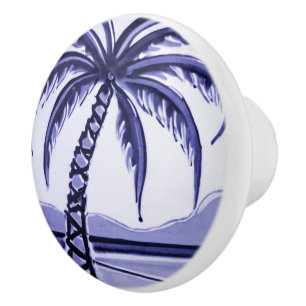 Palm Tree blue and white beach house decor Ceramic Knob