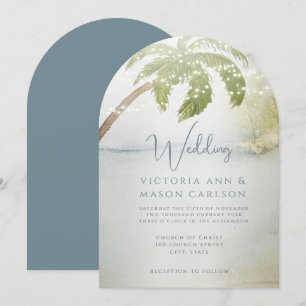 Palm Tree Blue Green Enchantment Coastal Wedding Invitation