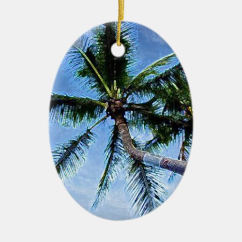 Palm Tree  Blue Sky Ceramic Ornament