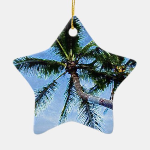 Palm Tree  Blue Sky Ceramic Ornament