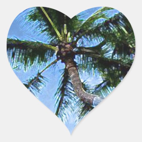 Palm Tree  Blue Sky Heart Sticker