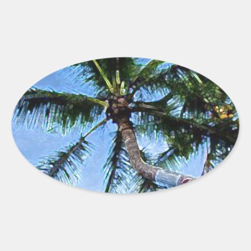 Palm Tree  Blue Sky Oval Sticker