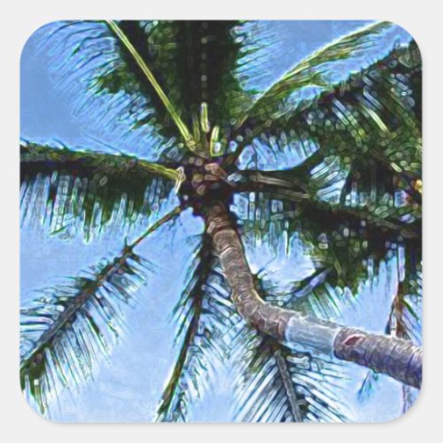 Palm Tree  Blue Sky Square Sticker